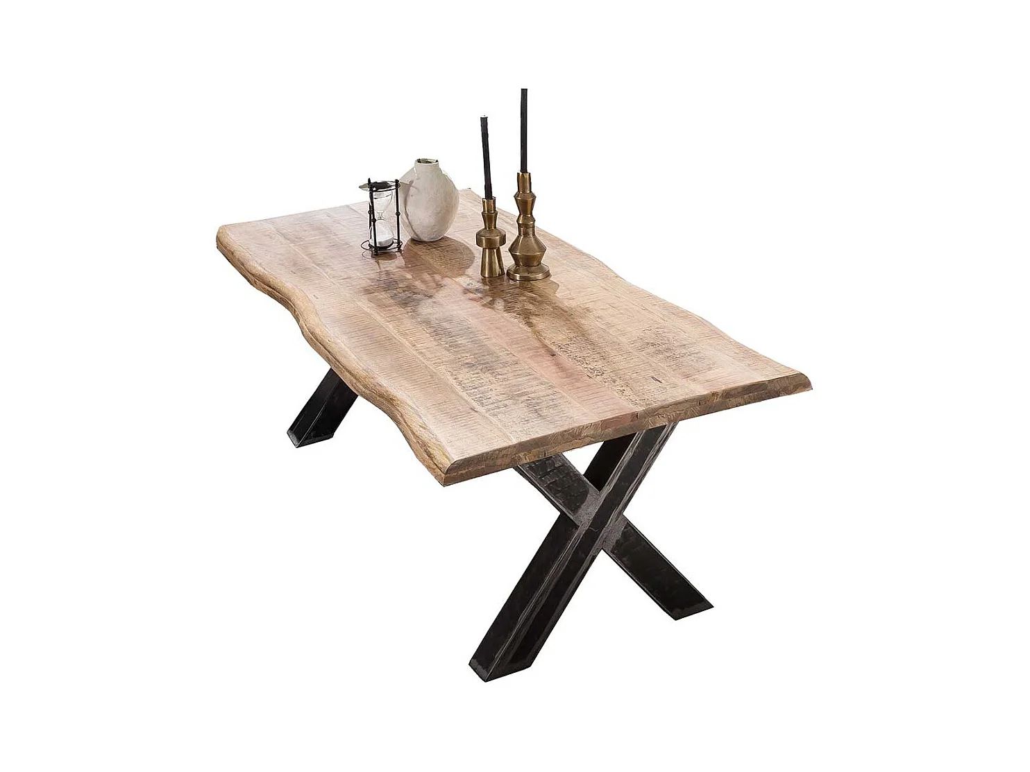 Baumkanten Tisch aus Mangobaum Massivholz und Eisen Loft Design