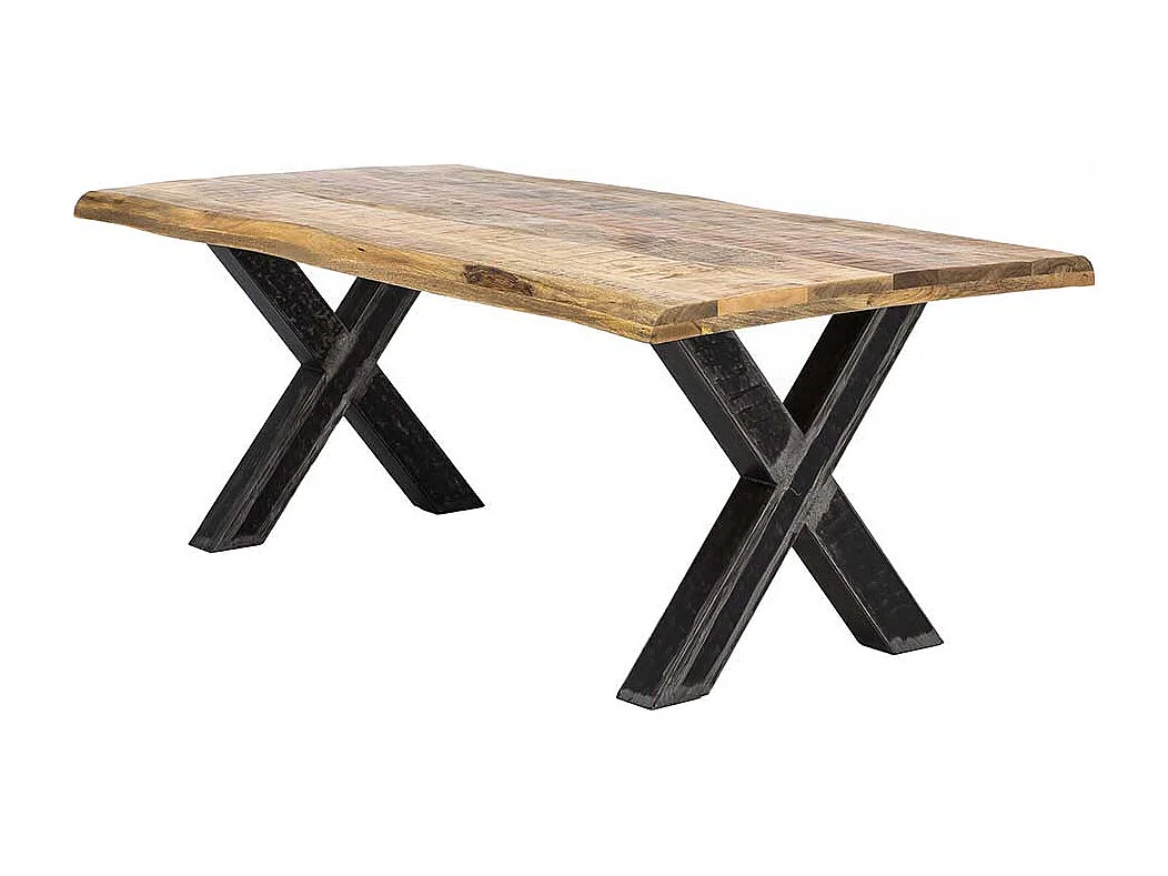 Baumkanten Tisch aus Mangobaum Massivholz und Eisen Loft Design