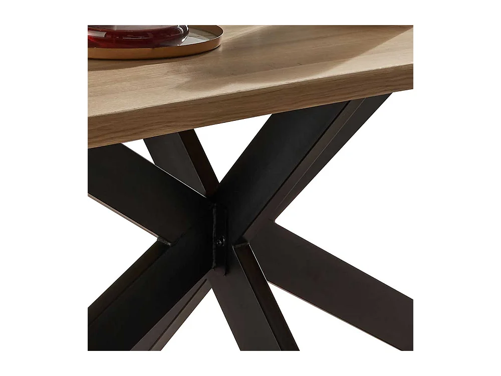 Esstisch aus Wildeiche Massivholz und Stahl Spider Gestell