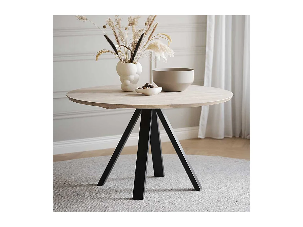 Moderner Esstisch in Holz White Wash und Schwarz 130 cm breit