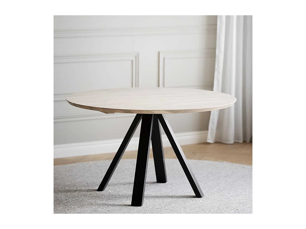 Moderner Esstisch in Holz White Wash und Schwarz 130 cm breit