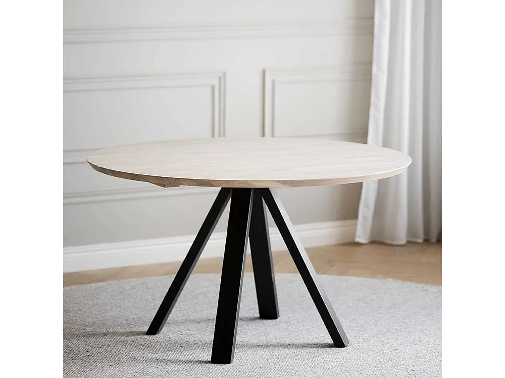 Moderner Esstisch in Holz White Wash und Schwarz 130 cm breit