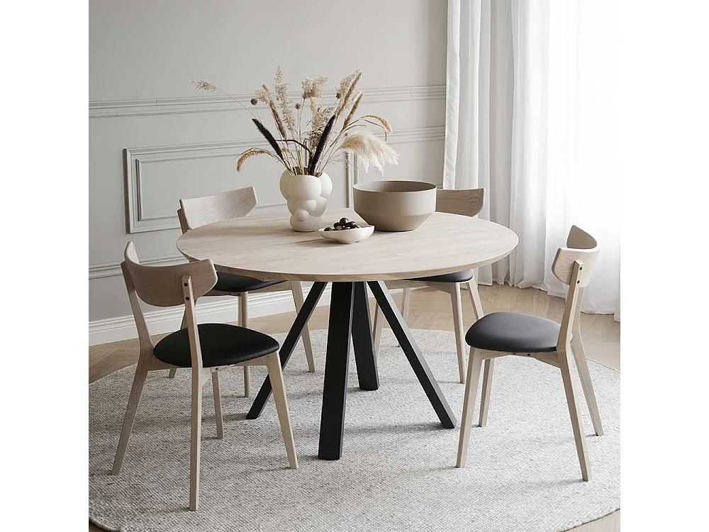 Moderner Esstisch in Holz White Wash und Schwarz 130 cm breit