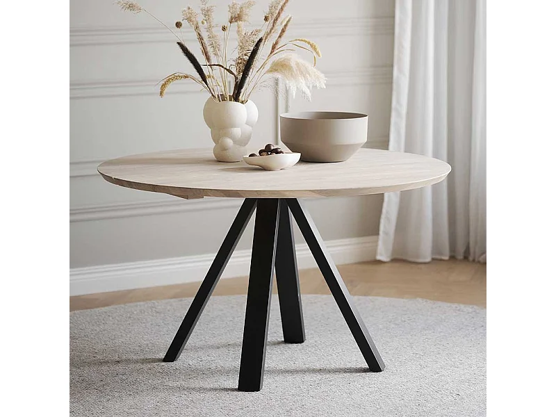 Moderner Esstisch in Holz White Wash und Schwarz 130 cm breit