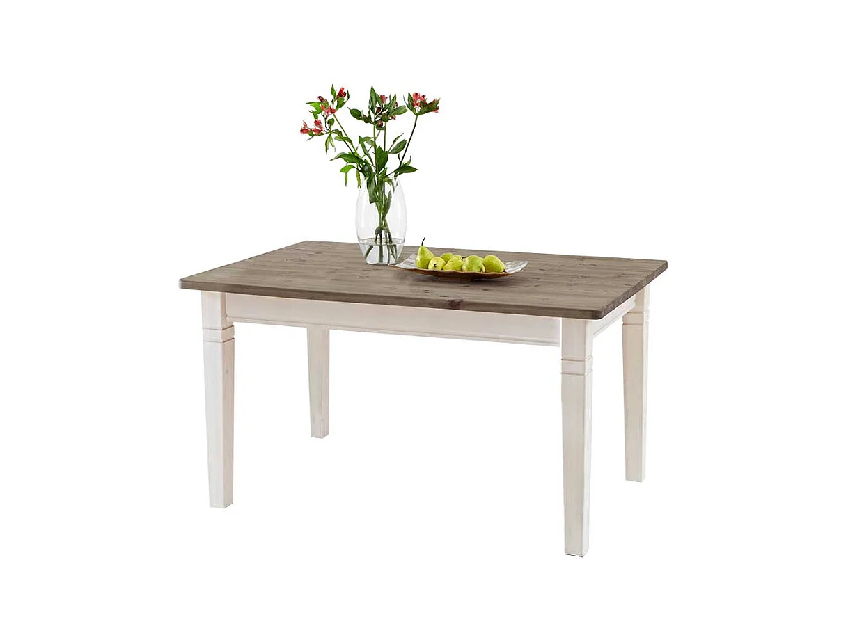 Landhaus Esstisch in Weiß Grau Kiefer massiv