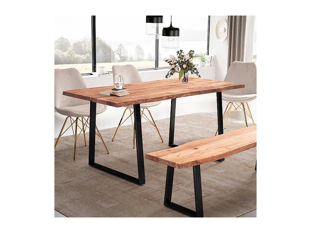 Esstisch Baumkantentisch im Industry und Loft Stil mit Bügelgestell