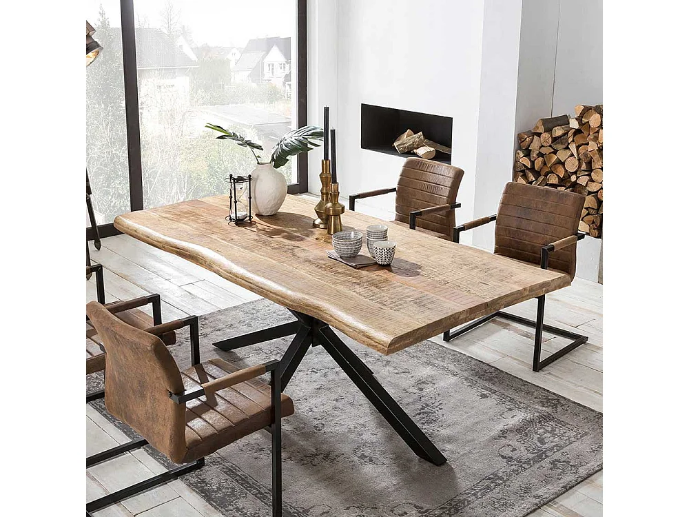 Esstisch aus Mangobaum Massivholz und Eisen Loft Design