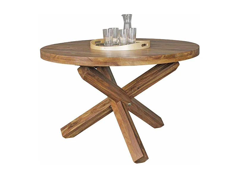 Runder Esstisch aus Sheesham Massivholz Landhaus