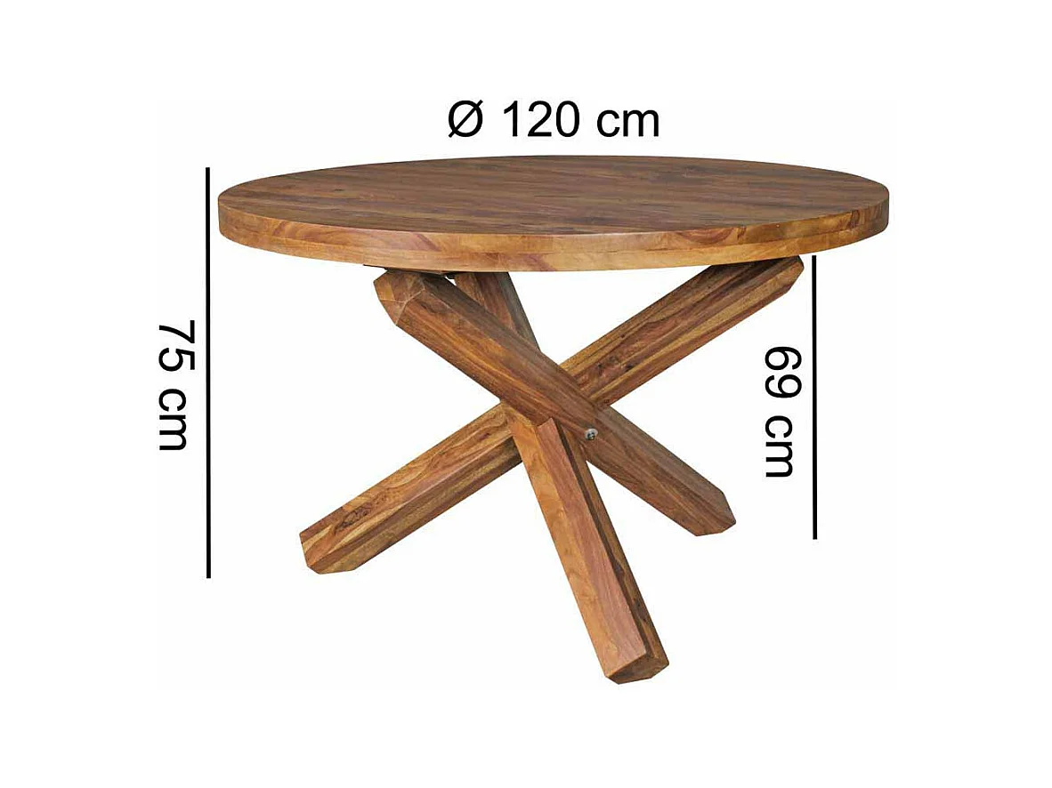 Runder Esstisch aus Sheesham Massivholz Landhaus