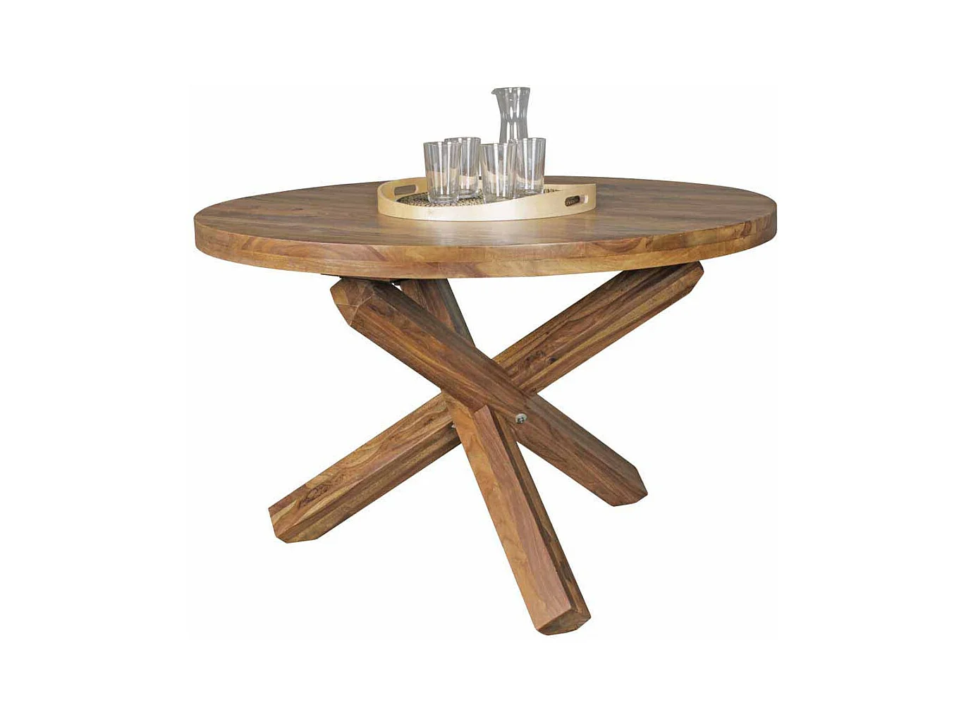 Runder Esstisch aus Sheesham Massivholz Landhaus