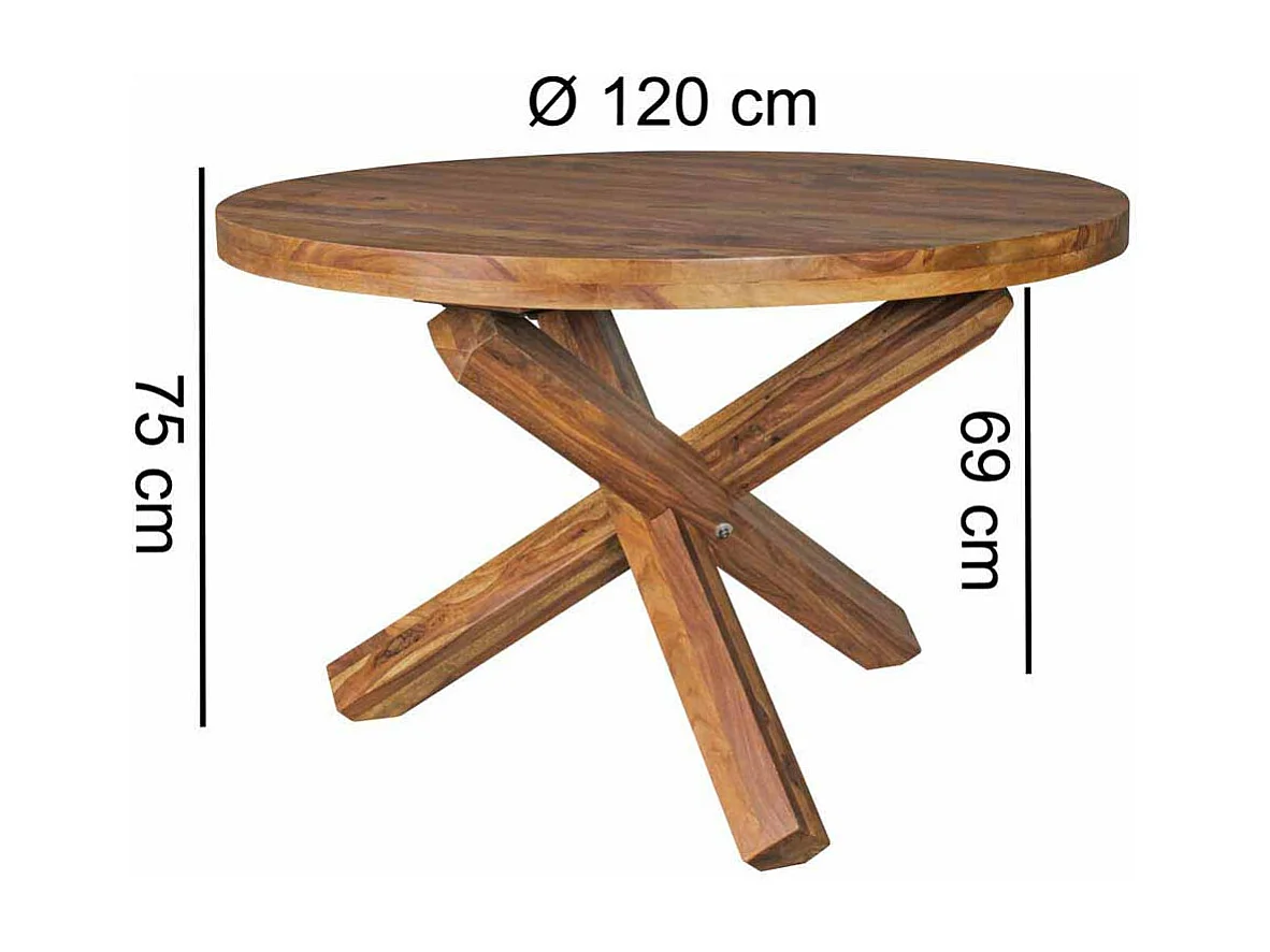 Runder Esstisch aus Sheesham Massivholz Landhaus
