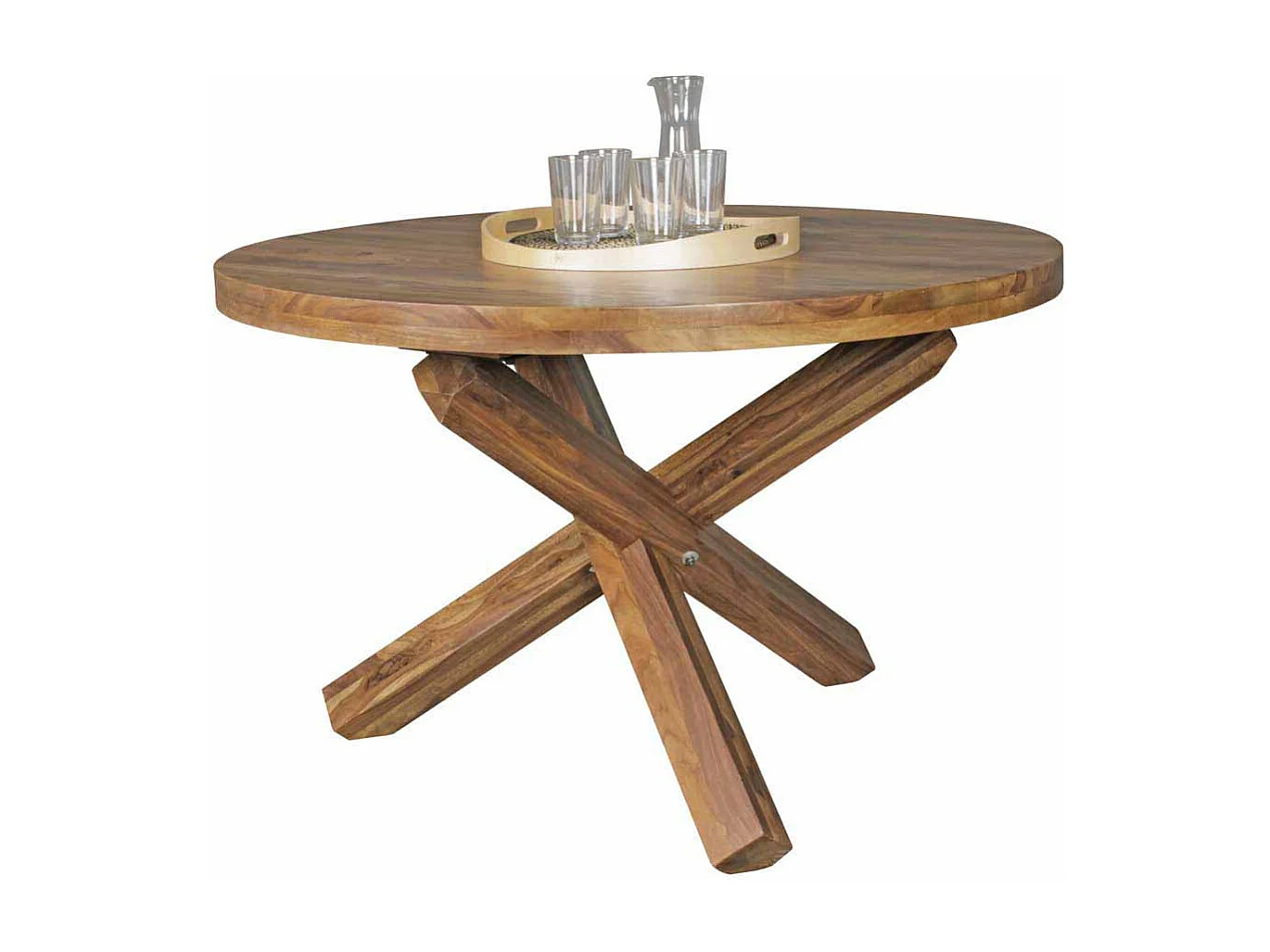 Runder Esstisch aus Sheesham Massivholz Landhaus