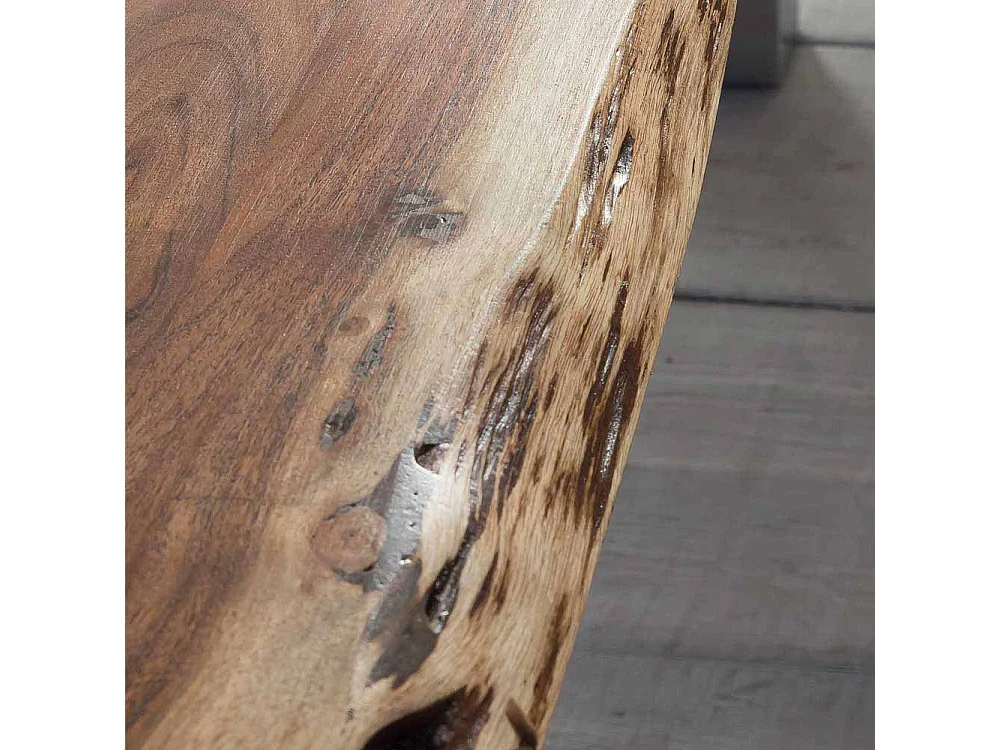 Esszimmertisch mit Baumkante Akazie massiv Schwarz Eisen