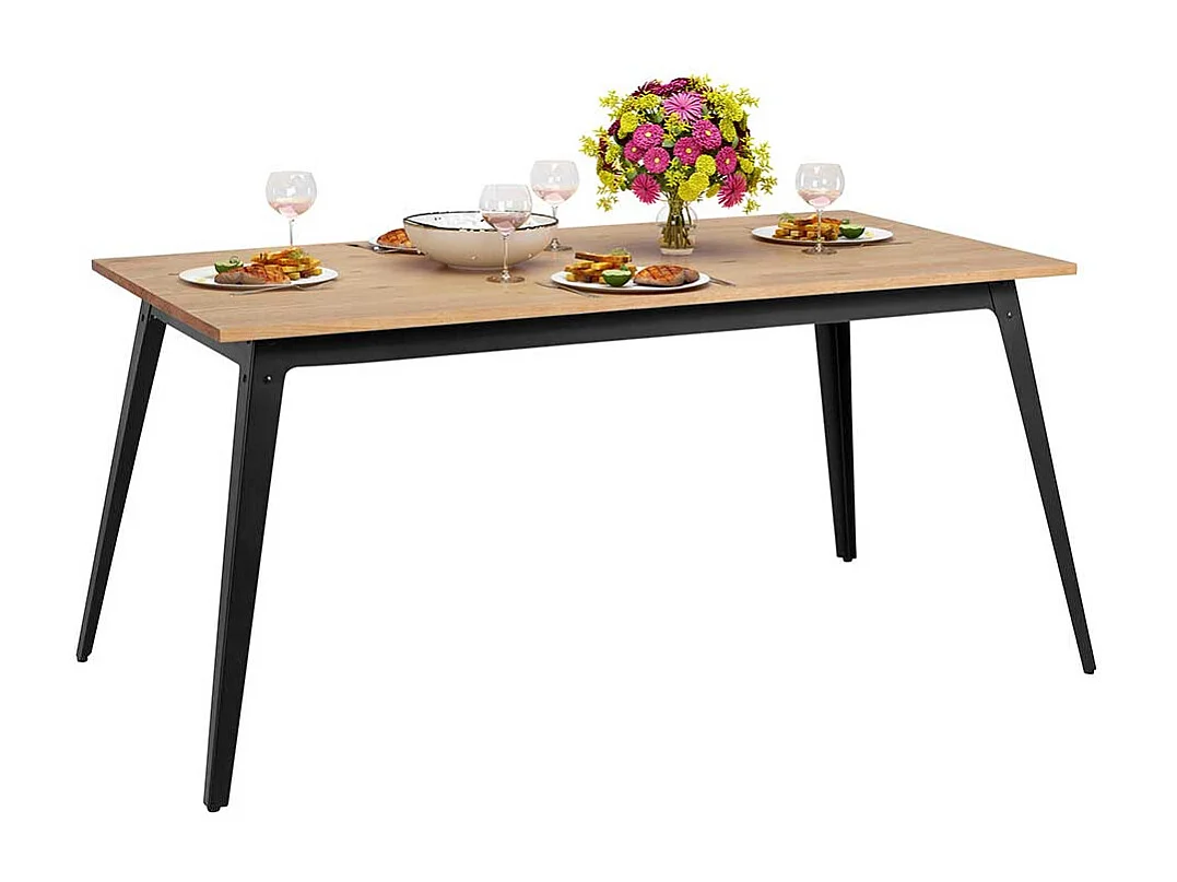 Esszimmer Tisch aus Kiefer Massivholz Metall Vierfußgestell