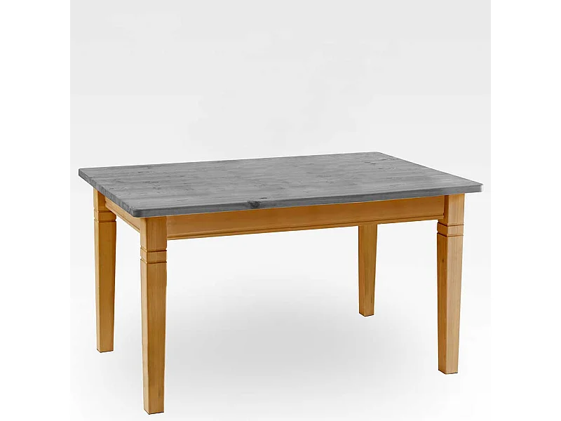 Landhaus Tisch aus Kiefer Massivholz grauer Tischplatte