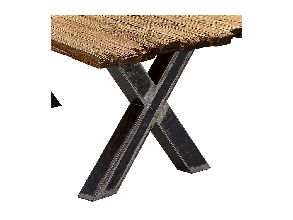 Design Esstisch rustikal aus Recyclingholz Teakfarben und Schwarz