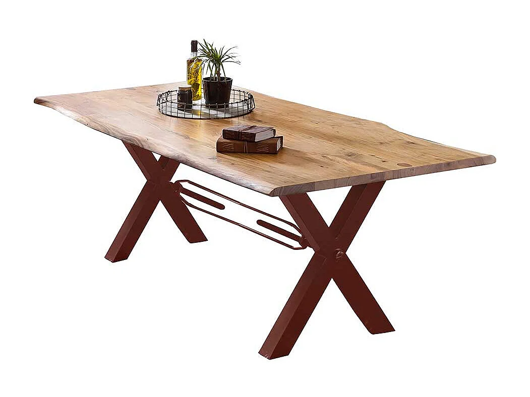 Esstisch mit Baumkante aus Akazie Massivholz Metallgestell