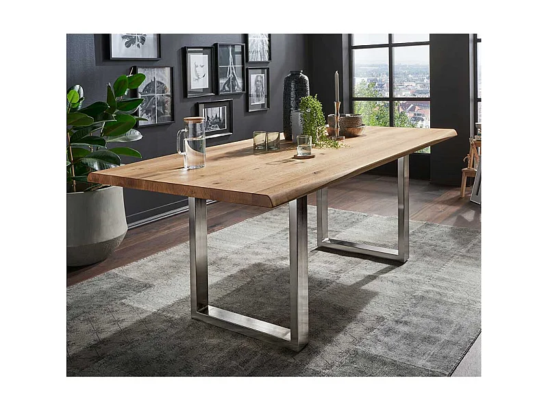 Esstisch aus Wildeiche Massivholz und Stahl Loft Design