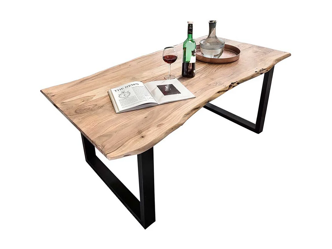 Baumkanten Tisch aus Akazie Massivholz und Eisen Loft Design