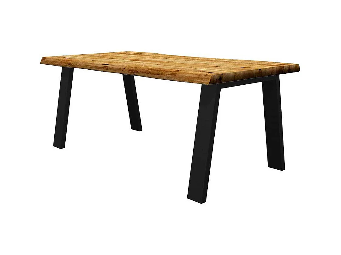 Baumkantentisch Eiche aus Massivholz Metall Vierfußgestell