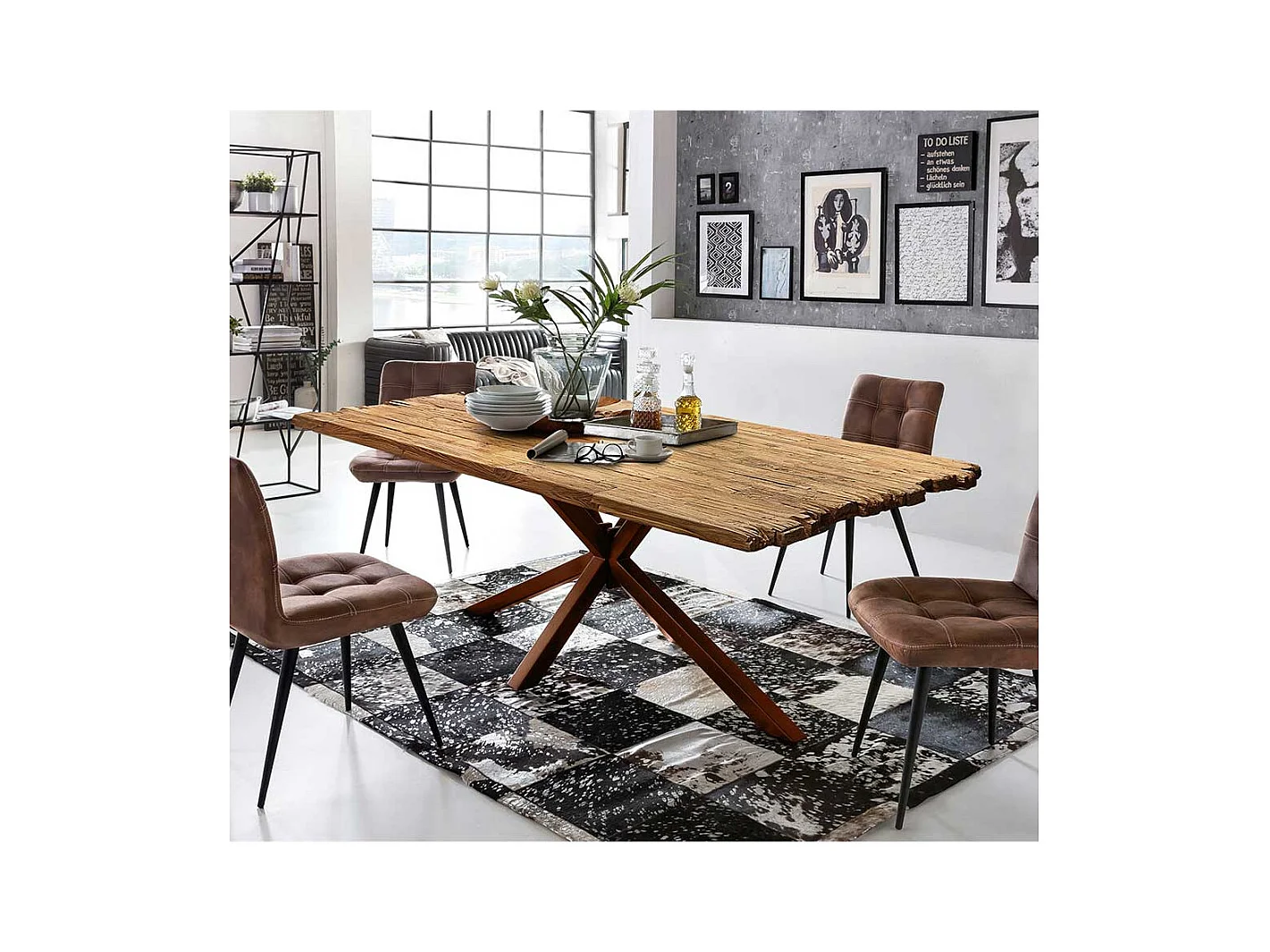 Tisch Recyclingholz in Teak und Braun Spider Gestell