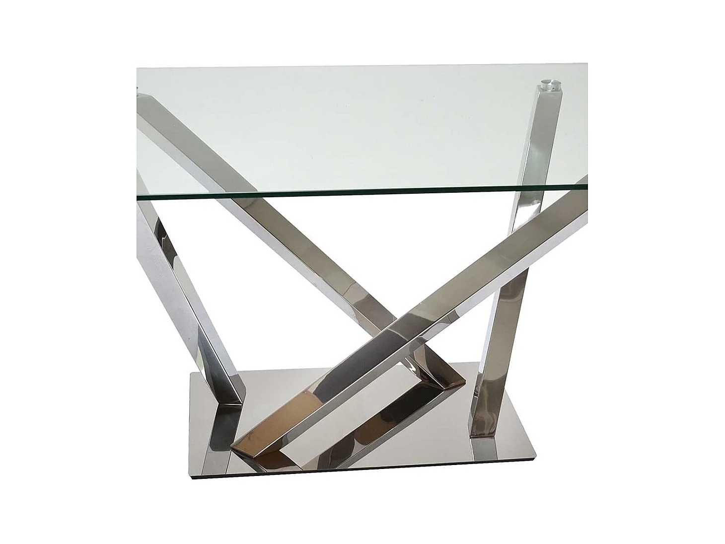 Glas Esstisch mit Edelstahl Mikado Fußgestell 160 cm breit