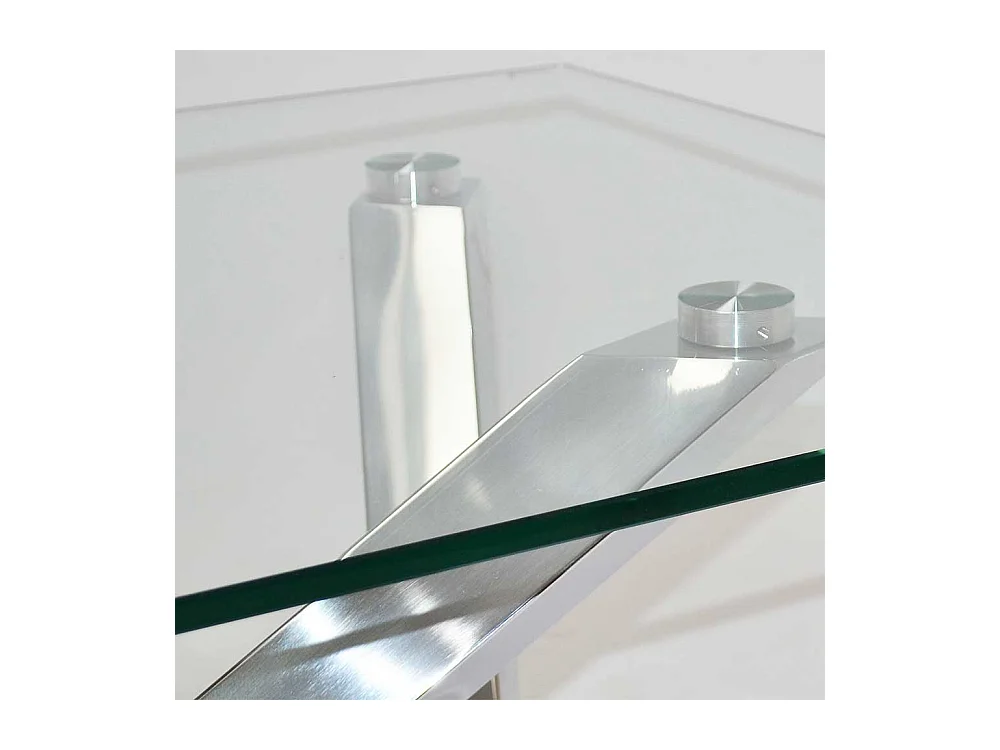Glas Esstisch mit Edelstahl Mikado Fußgestell 160 cm breit