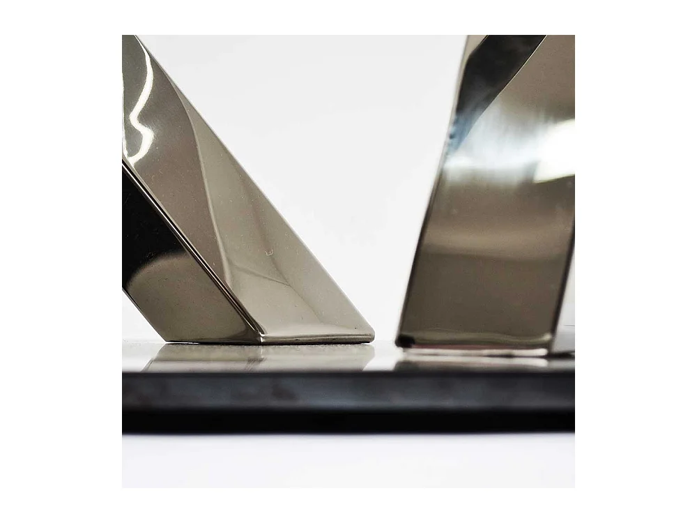 Glas Esstisch mit Edelstahl Mikado Fußgestell 160 cm breit