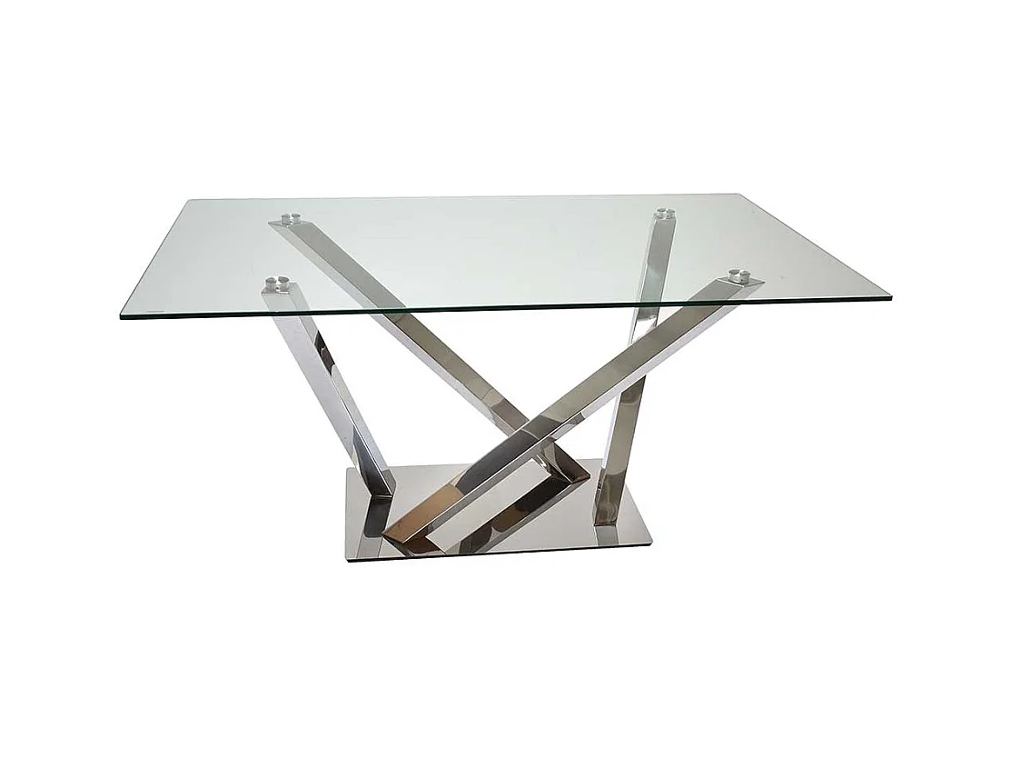 Glas Esstisch mit Edelstahl Mikado Fußgestell 160 cm breit