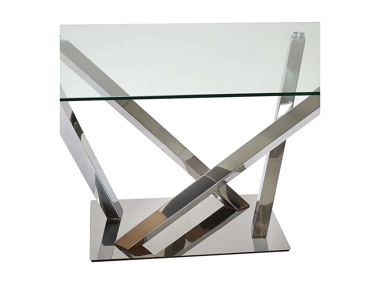 Glas Esstisch mit Edelstahl Mikado Fußgestell 160 cm breit