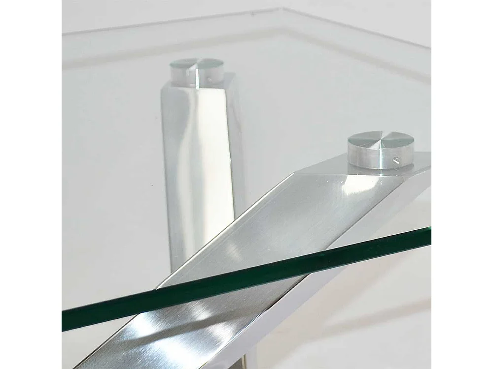 Glas Esstisch mit Edelstahl Mikado Fußgestell 160 cm breit