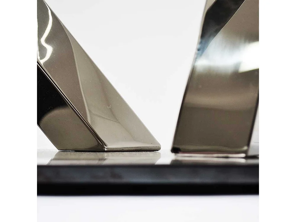 Glas Esstisch mit Edelstahl Mikado Fußgestell 160 cm breit