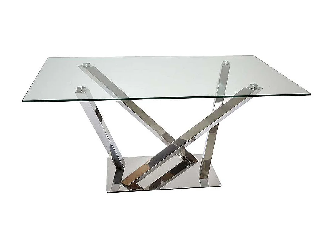 Glas Esstisch mit Edelstahl Mikado Fußgestell 160 cm breit