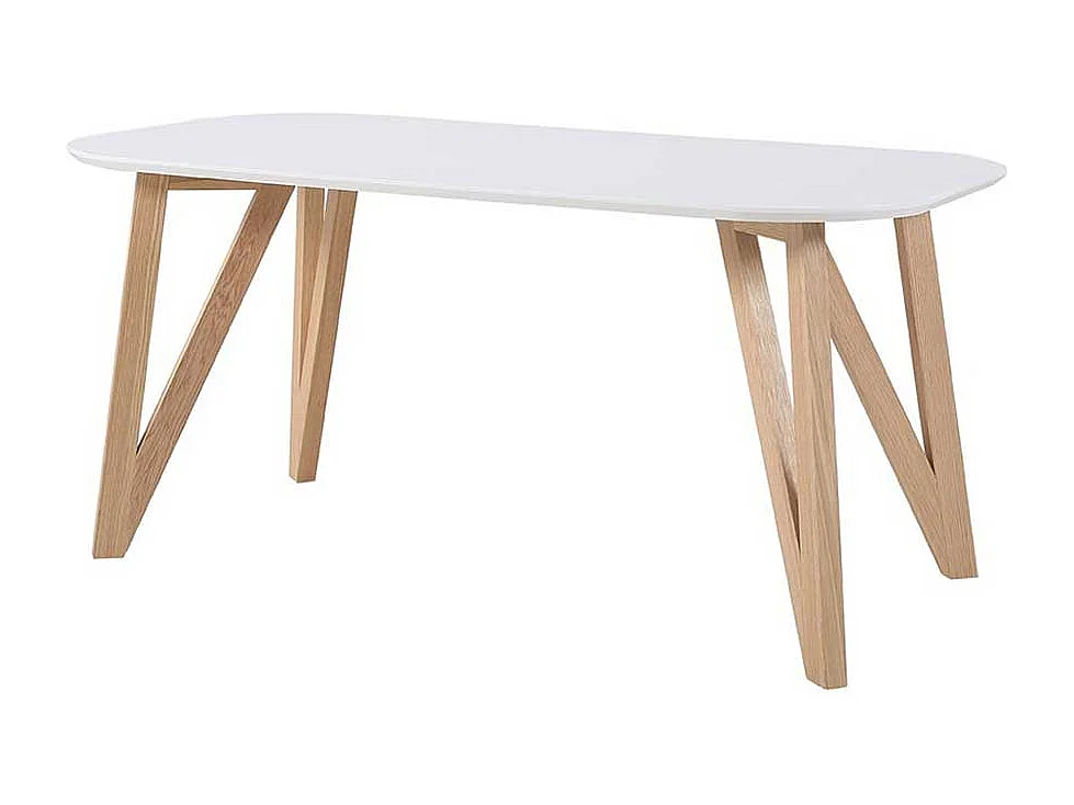 Ovaler Küchentisch in Weiß 4-Fußgestell aus Eiche Massivholz