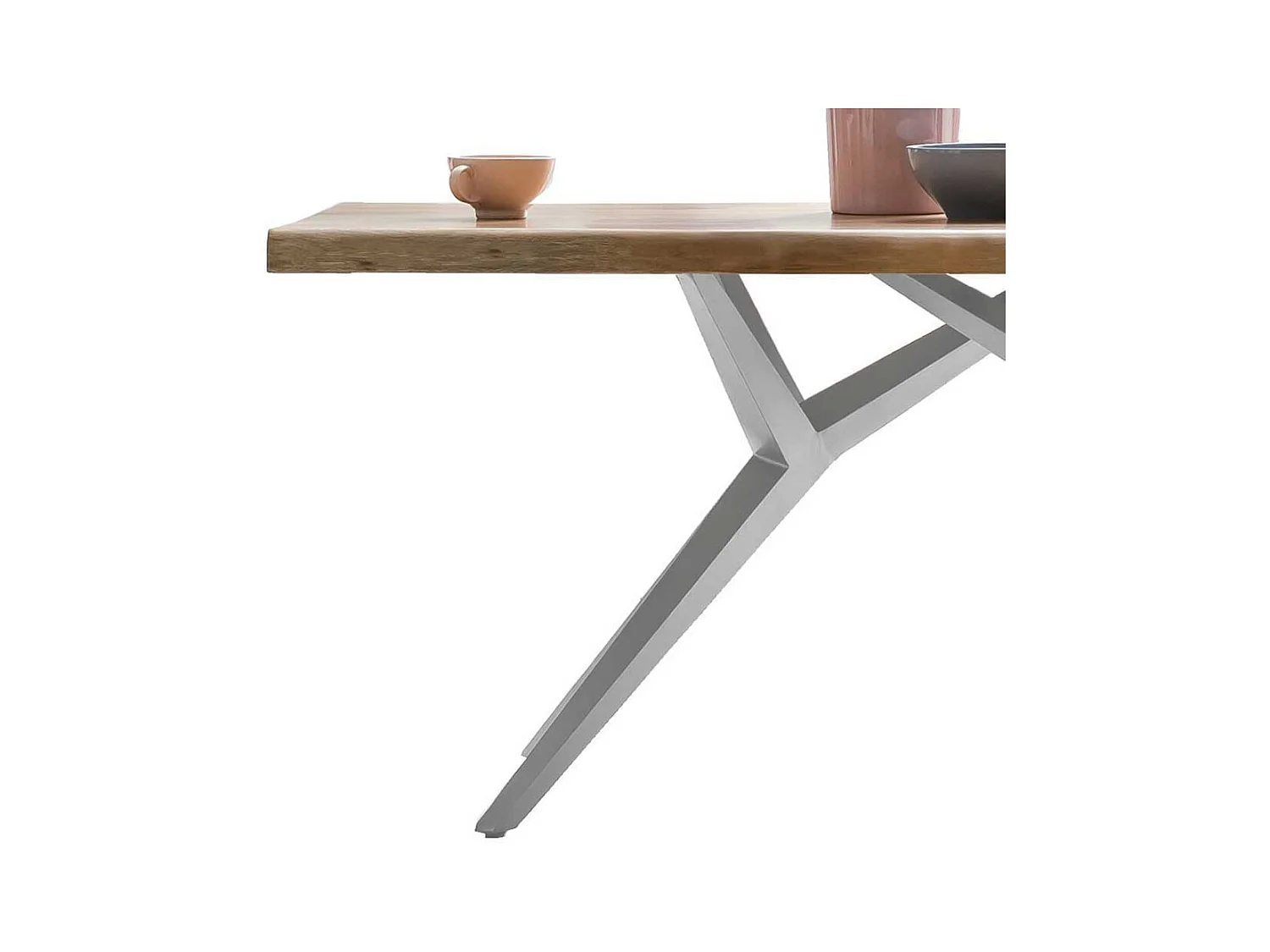 Esszimmer Tisch aus Mangobaum Massivholz und Eisen 4-Fußgestell in Altsilberfarben