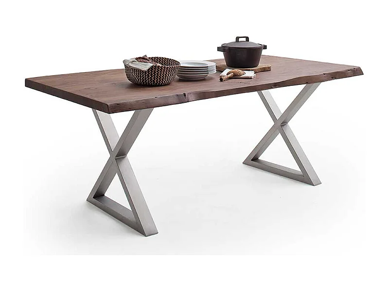 Esstisch Esszimmertisch mit X Gestell und natürlicher Baumkante