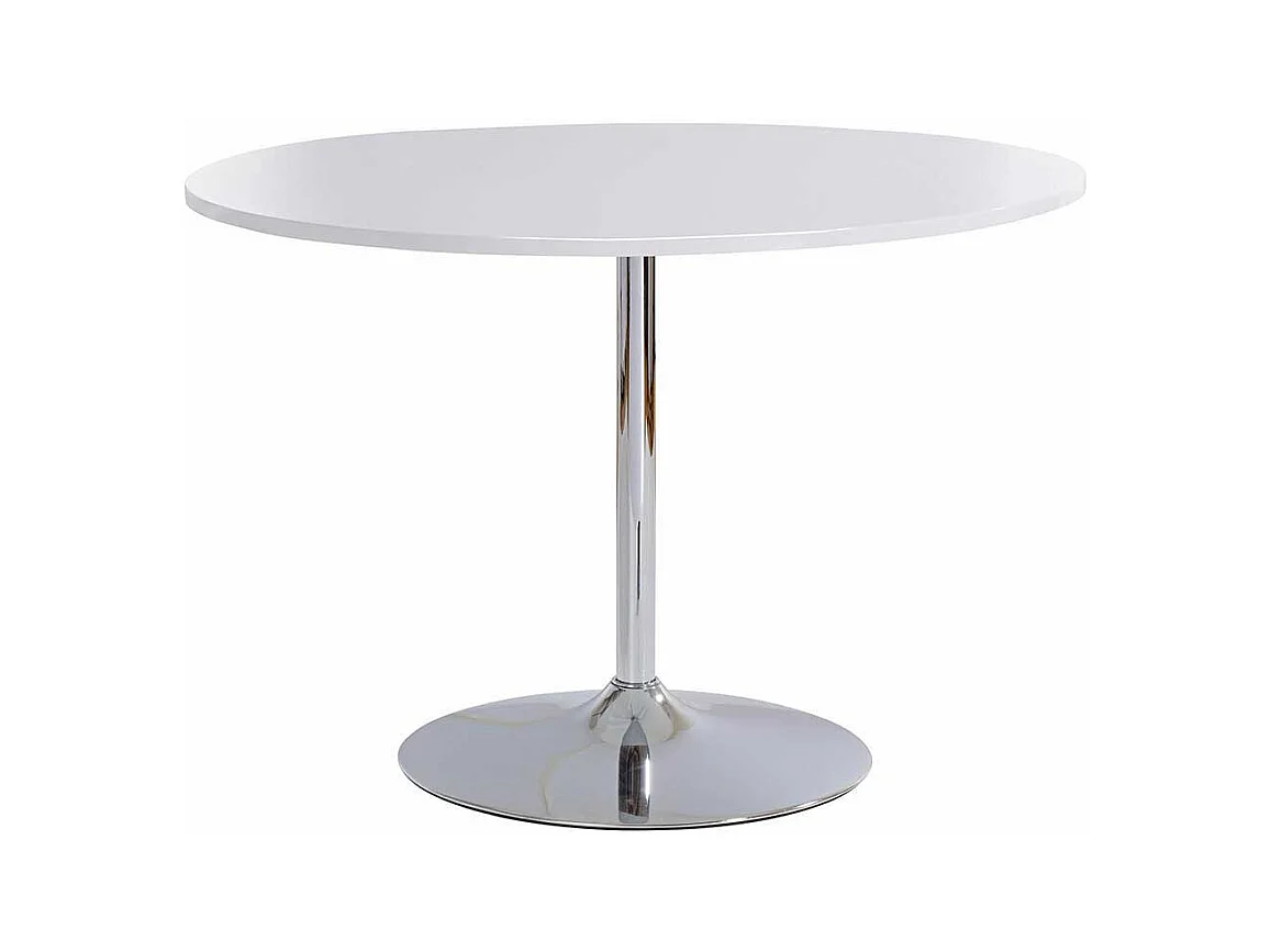 Esstisch in Weiß und Chromfarben runder Tischplatte
