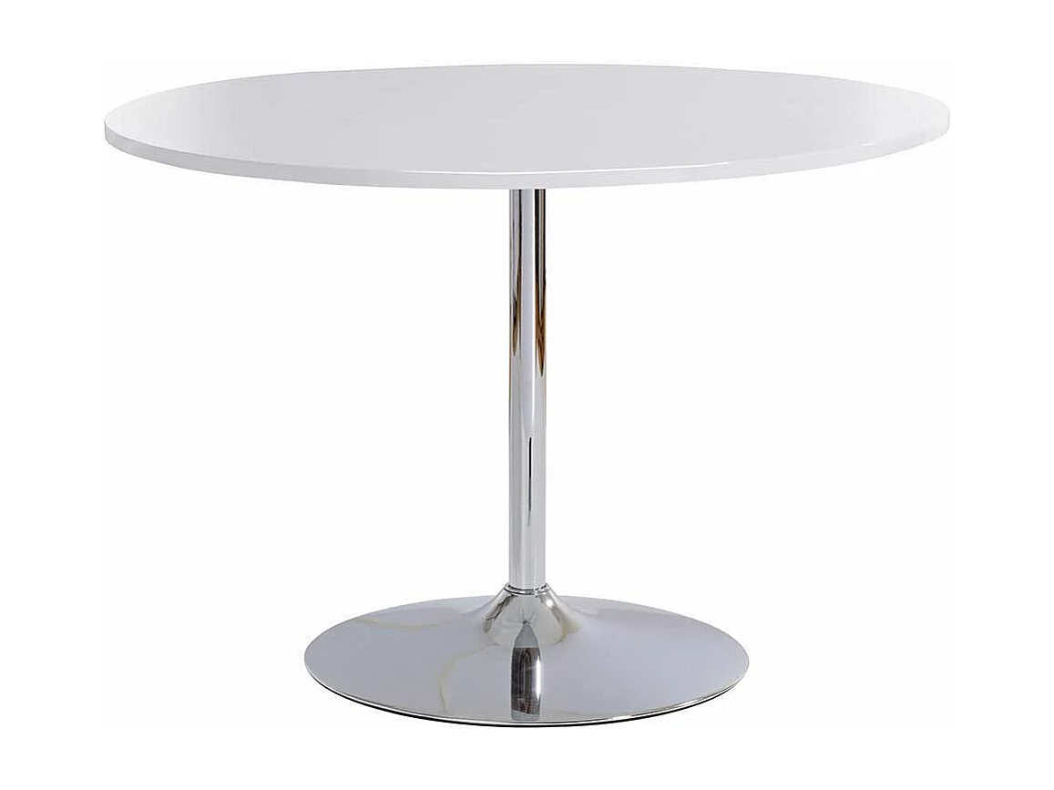 Esstisch in Weiß und Chromfarben runder Tischplatte