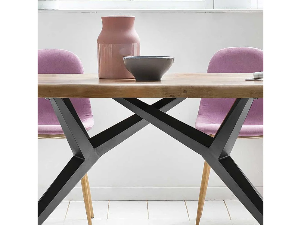 Loft Esstisch aus Akazie Massivholz Eisen in Schwarz