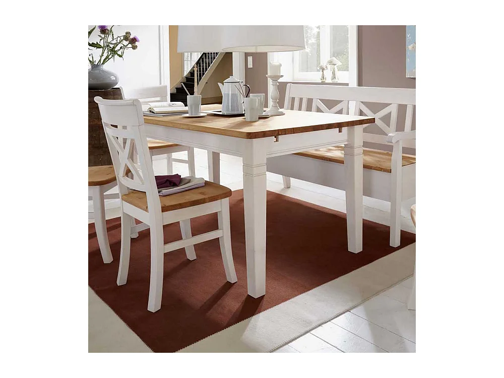 Massivholz Esstisch in Weiß Landhaus