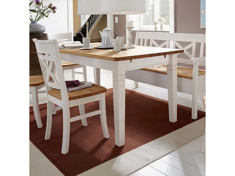 Massivholz Esstisch in Weiß Landhaus