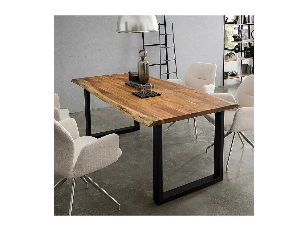 Akazienholz Esstisch mit natürlicher Baumkante Bügelgestell