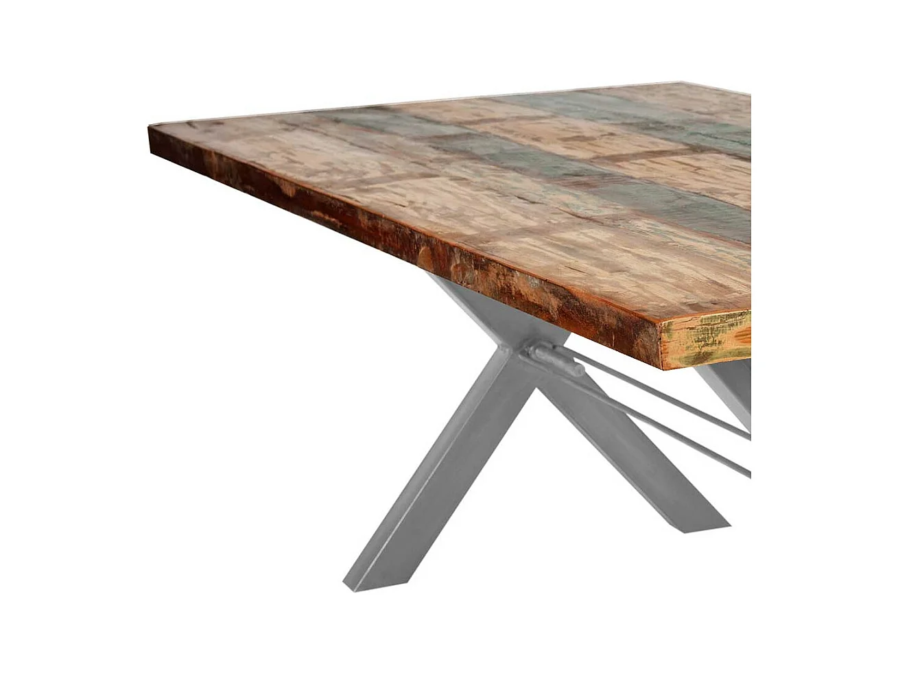 Küchentisch in Bunt Recyclingholz und Eisen