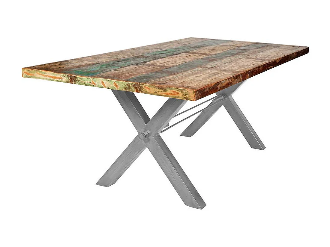 Küchentisch in Bunt Recyclingholz und Eisen