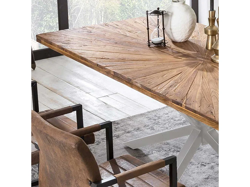 Küchentisch aus Teak Massivholz Eisen in Altsilberfarben