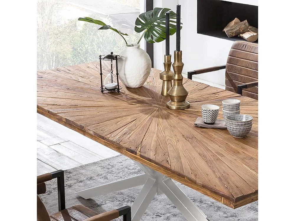 Küchentisch aus Teak Massivholz Eisen in Altsilberfarben