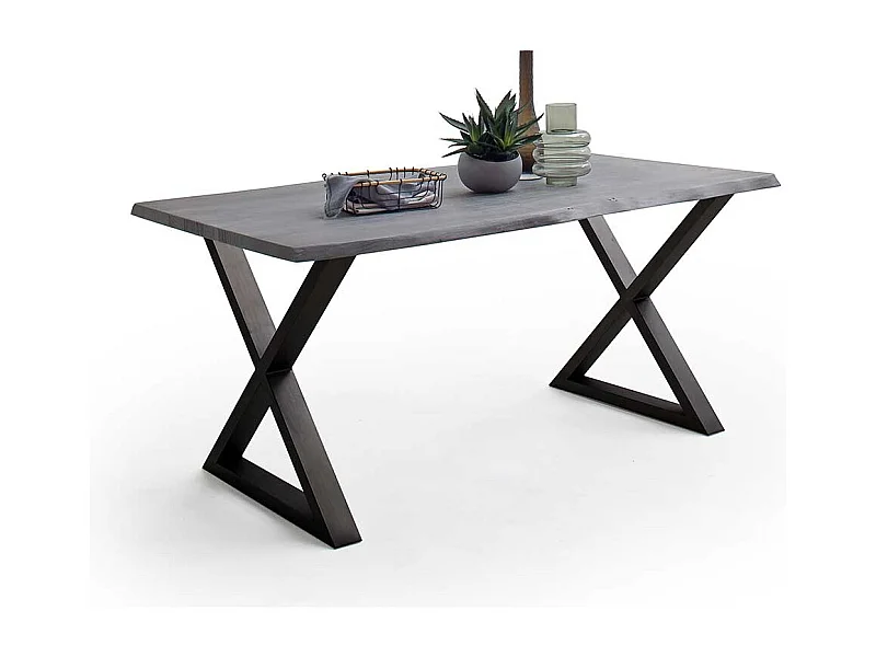 Esstisch Massivholz Esstisch in Akazie Grau mit X Gestell