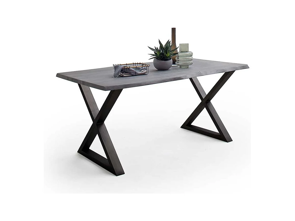 Esstisch Massivholz Esstisch in Akazie Grau mit X Gestell