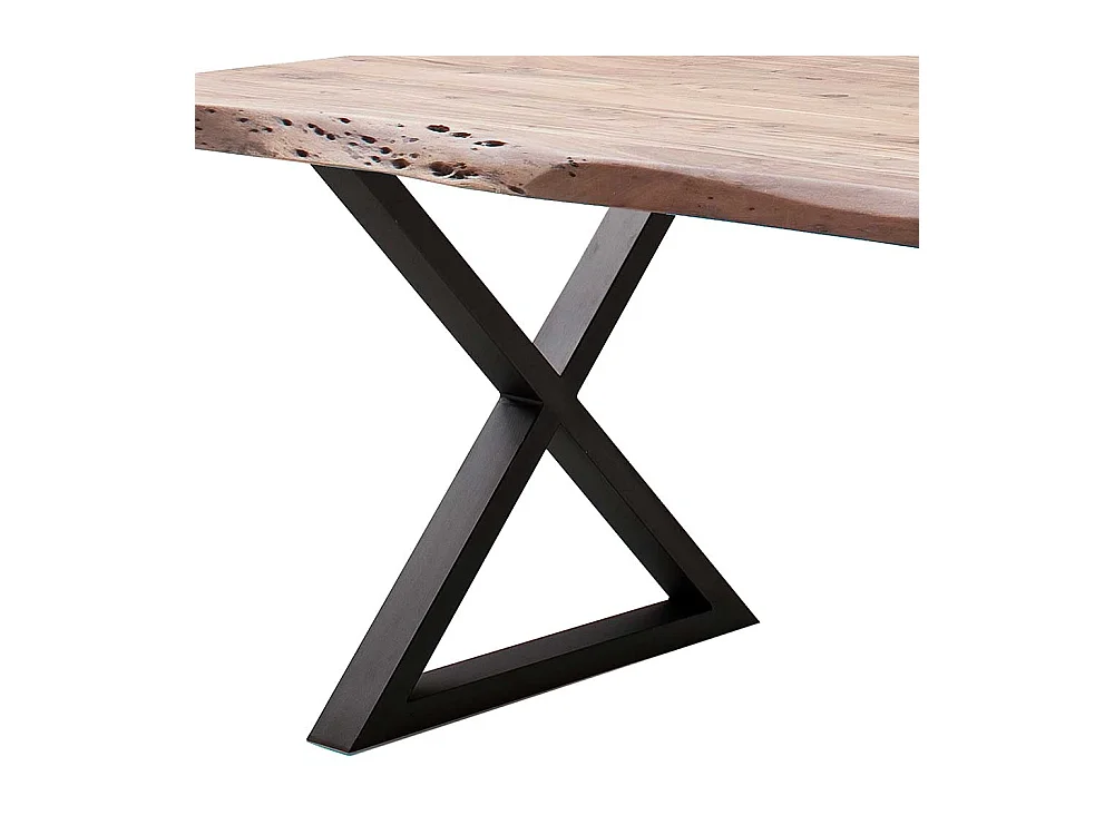 Esstisch Baumkantentisch mit X Gestell aus Metall