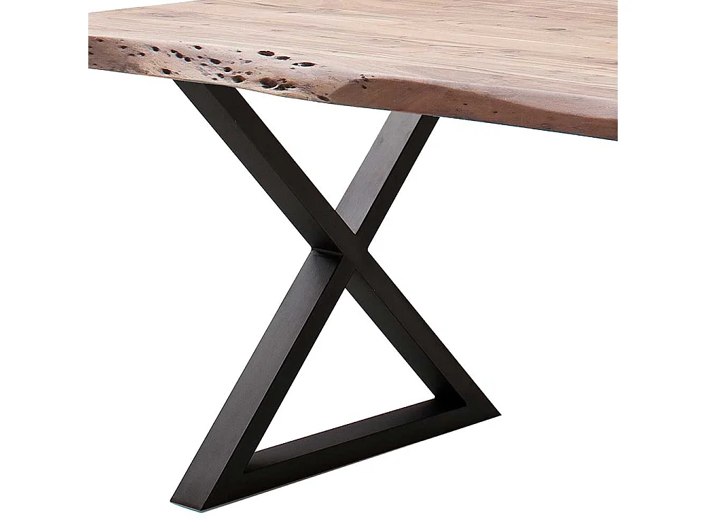 Esstisch Baumkantentisch mit X Gestell aus Metall